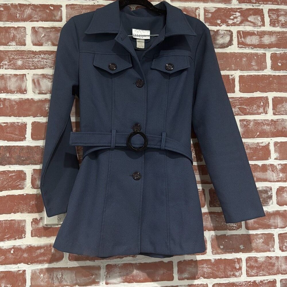 Forever 21 Vintage 1990's USA Paper Tag Navy Blue Crepe belted Blazer Size Small